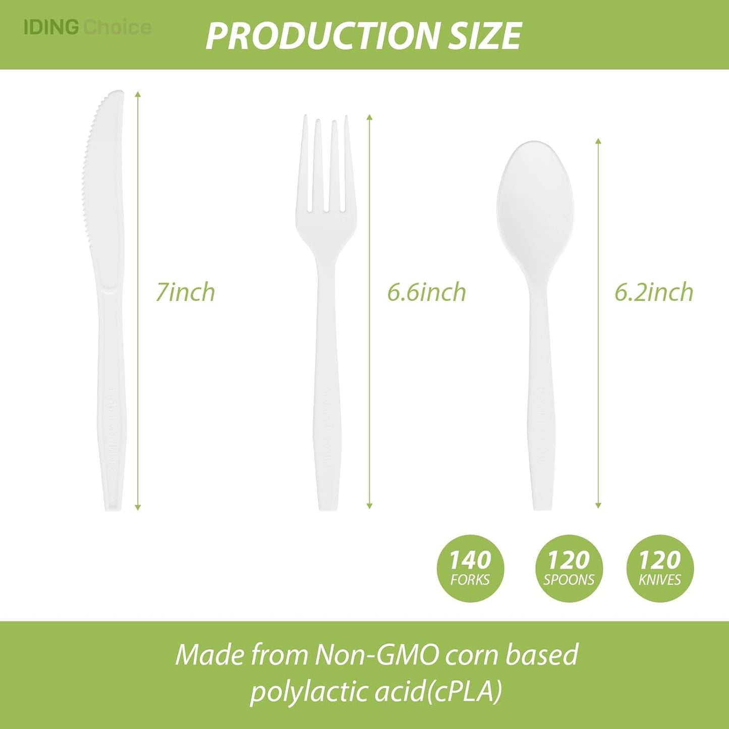 Skiennix Heavy Duty Compostable Cutlery Set - 380 Eco-Friendly Utensils for Weddings, Parties & Camping
