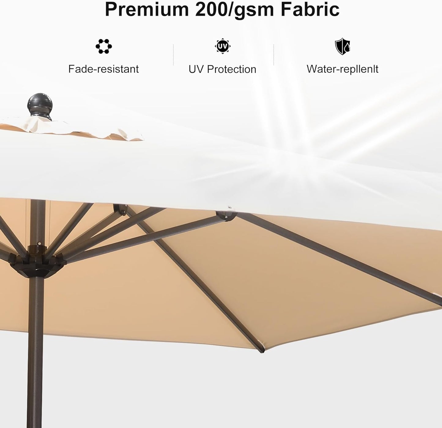 PURPLE LEAF 10' x 10' Square Patio Umbrella - Durable Aluminum Frame with 8 Ribs | Beige Sunshade for Garden & Pool