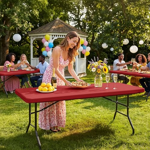 Enjoyidea 4 Pack Red Fitted Tablecloth for 6ft Rectangular Tables, 30''x72''