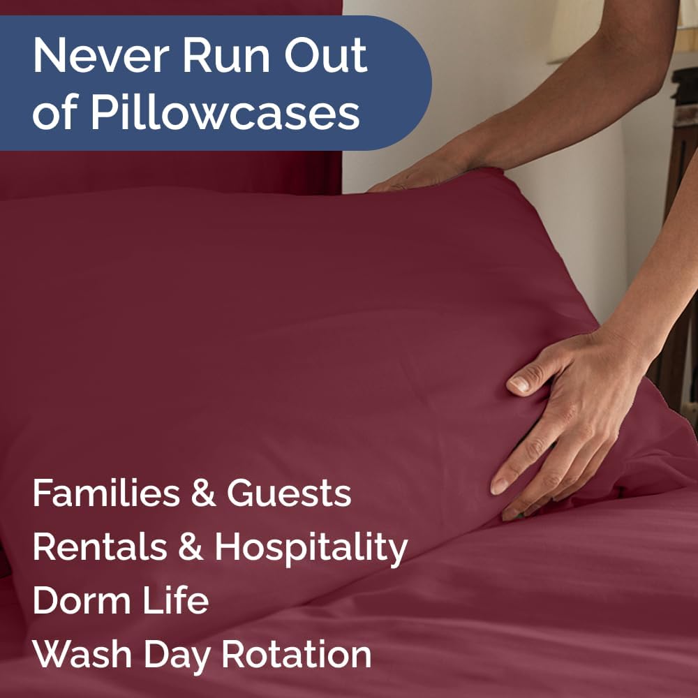 King Pillow Cases by Luxurious Living - Ultra Soft Hotel Quality - Wrinkle Free & Stain Resistant - 10 Pcs Set in Burgundy