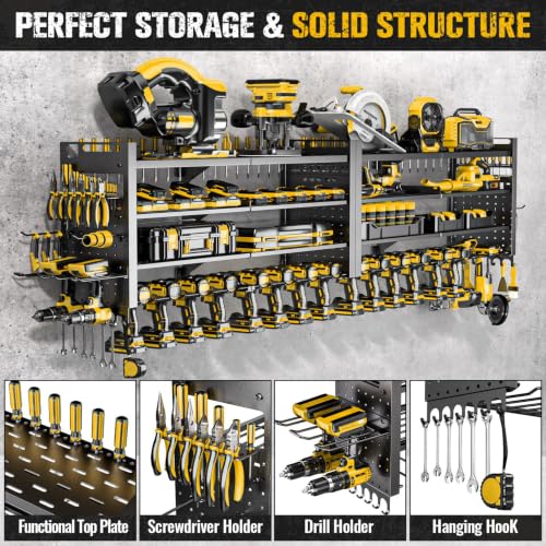 66-Inch Power Tool Organizer Wall Mount - Black, 4-Layer, Holds 18 Drills
