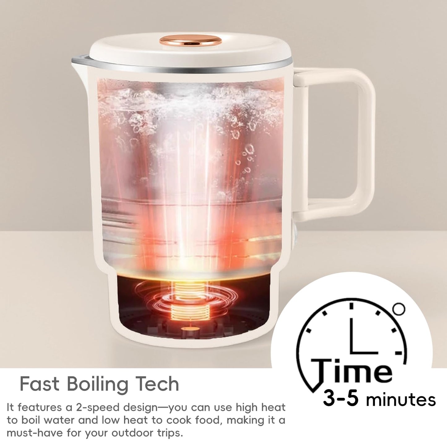 Premium Travel-Friendly Foldable Electric Kettle - 21oz Hot Water Boiler with for Coffee, Tea & Instant Drinks, Portable & Space-Saving Design for Camping, RV Trips & Hotel Stays, US Plug