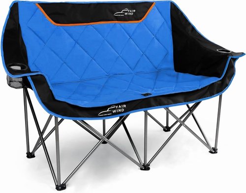 FAIR WIND Oversized Padded Camping Chair - Heavy Duty Double Loveseat Couch | Supports 650 LBS, Blue