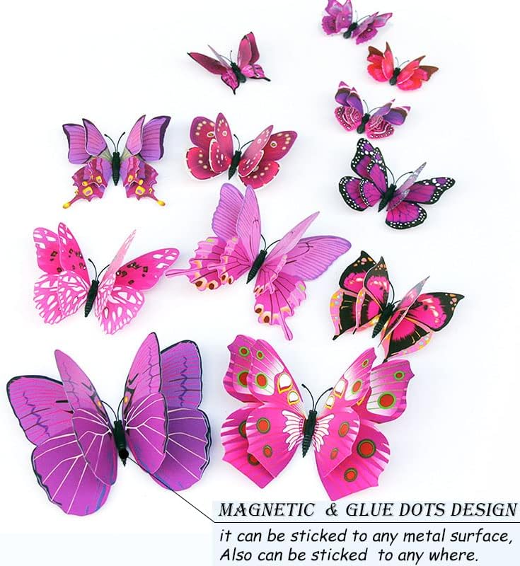 OPSEAM 3D Butterfly Wall Decor - 24 PCS Purple Butterfly Stickers with Magnets for Party Decorations