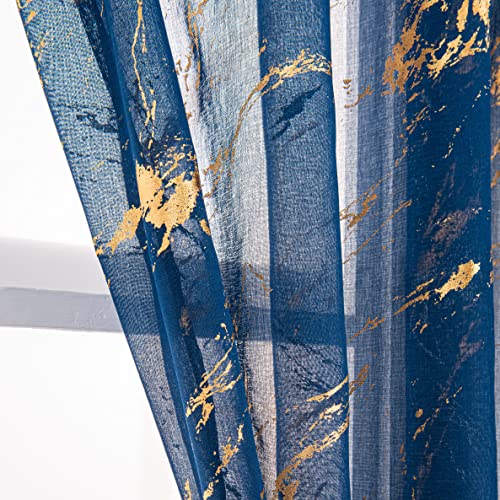 Sutuo Home Marble Sheer Curtains 108 Inch Long 2 Panels Set, Gold