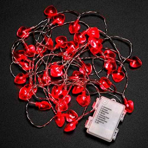 Luditek 14.7ft 40LED Mothers Day Decorations String Lights, Battery Operated Heart Shape Hanging Garland Valentines Day Decor for Indoor Outdoor Home Room Party Wedding