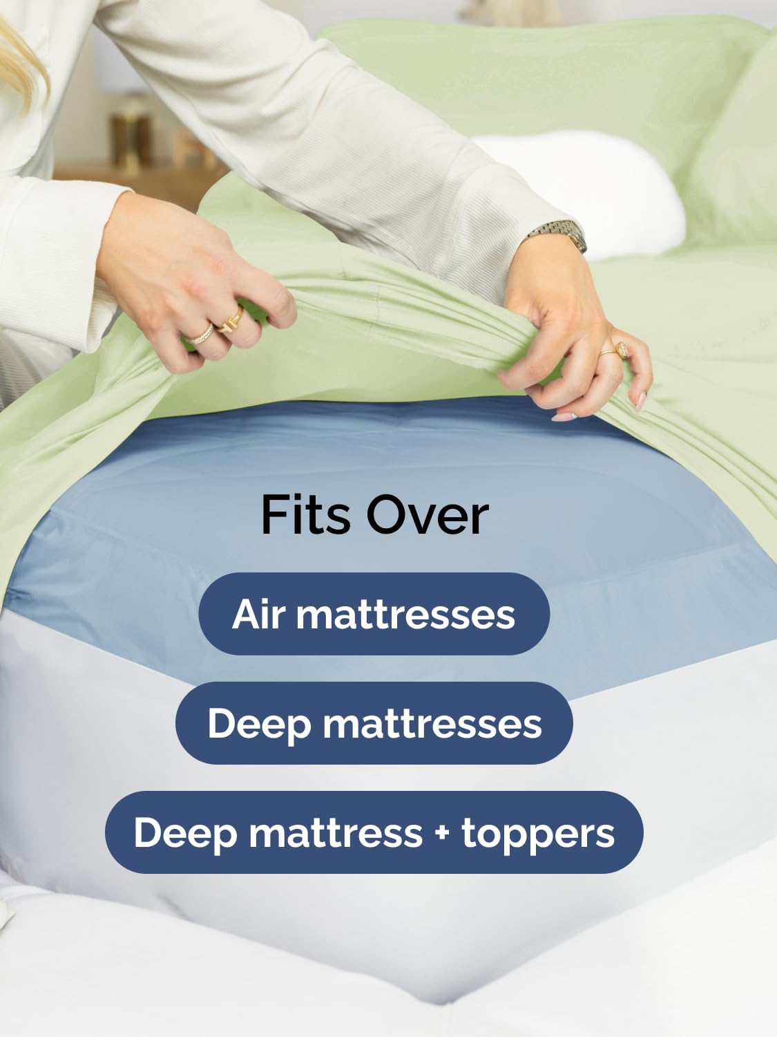 Skiennix Extra Deep Queen Sheet Set - 6 Piece Breathable Cooling Bedding - Soft Wrinkle-Free Light Sage