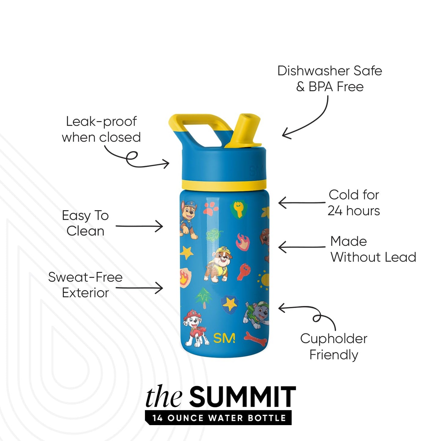 Simple Modern Kids Summit Water Bottle with Straw Lid | Paw Patrol 14oz Stainless Steel Cup Insulated Tumbler for Toddlers, School | Outdoor Adventures