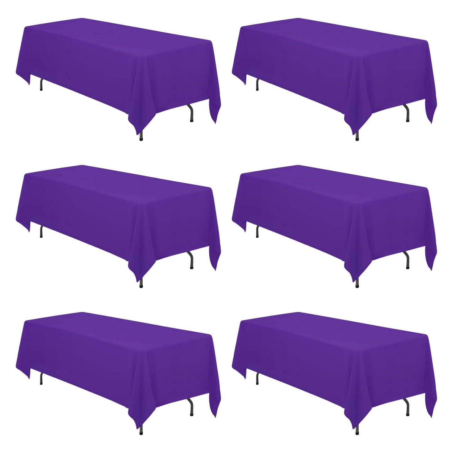 BRILLMAX 6 Pack Purple Tablecloths 70 x 120 Inch for 6ft & 8ft Rectangle Tables - 150 GSM Polyester Fabric, Universal Fit, Water, Stain & Wrinkle Resistant Cloth Cover for Wedding Reception Banquet
