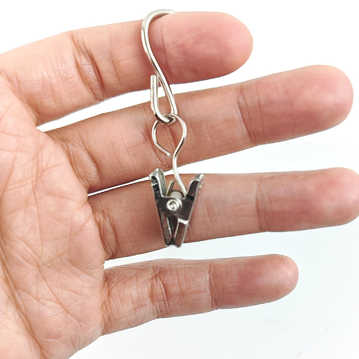 RONYOUNG 50PCS Stainless Steel S Hooks Curtain Clips, Hanging Party Lights Clips, Hangers Gutter Photo Camping Tents, Art Craft Display, Garden Courtyards Decoration, 2.4 Inch Long Silver