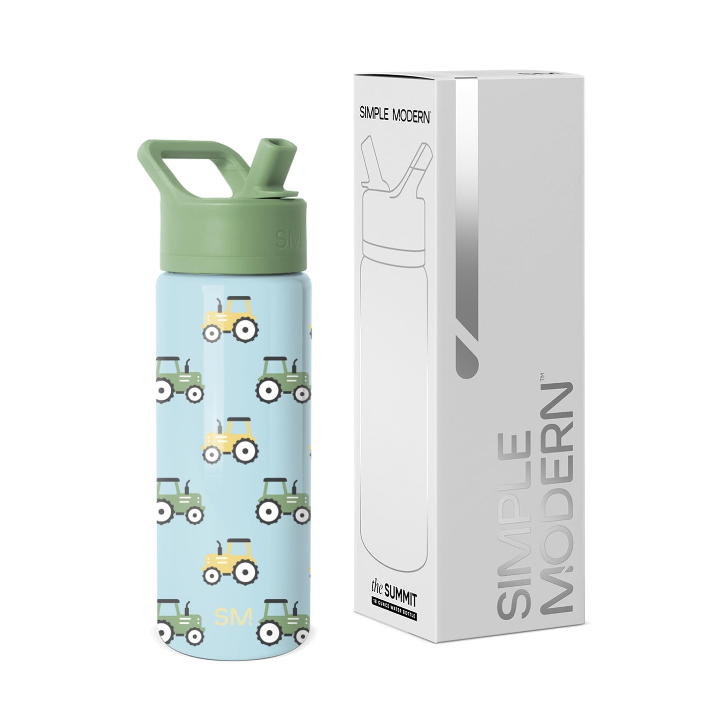 Simple Modern Kids Summit Water Bottle with Straw Lid | 18oz Stainless Steel Cup Insulated Tumbler for Toddlers, School | Tractor Fun