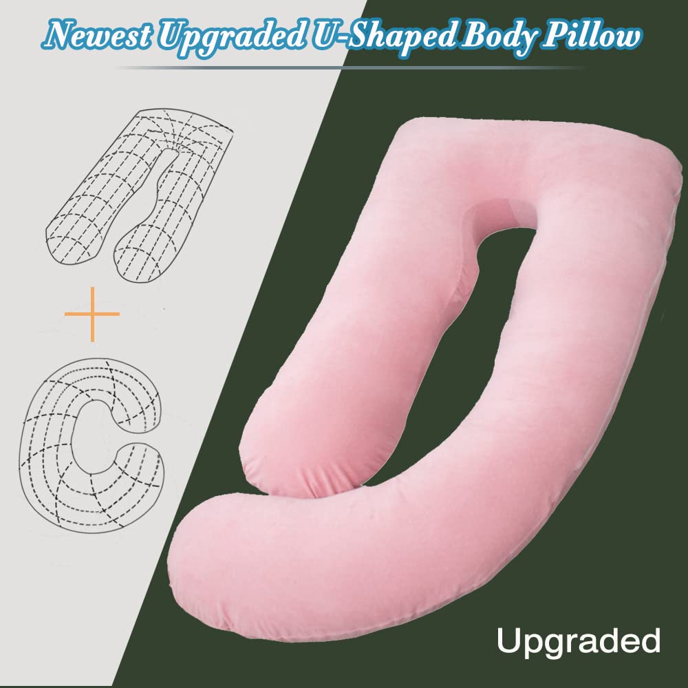 AMCATON 60 Inch Pregnancy Pillows for Sleeping, Extra Large U Shaped Body Pillow, Pregnancy Pillow, Maternity Pillow for Pregnant Women with Velour Cover (Pink)