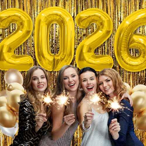 2026 Balloons, Number Balloons 2026 Balloon Numbers, 40 Inch Foil Number Balloon for New Year Eve Festival Christmas Birthday Wedding Anniversary Party Supplies, New Years Decorations Gold