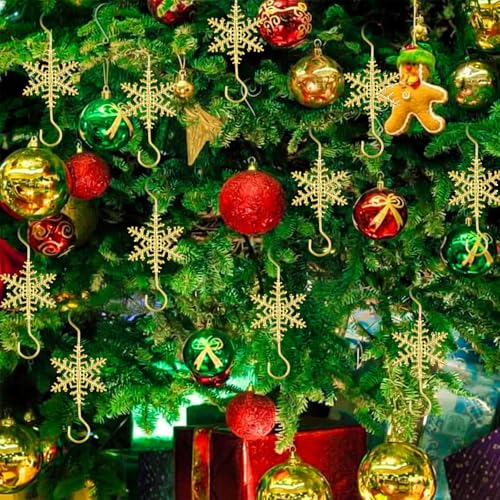 Gold Snowflake Christmas Ornament Hooks - 20 Pcs, Tweruna