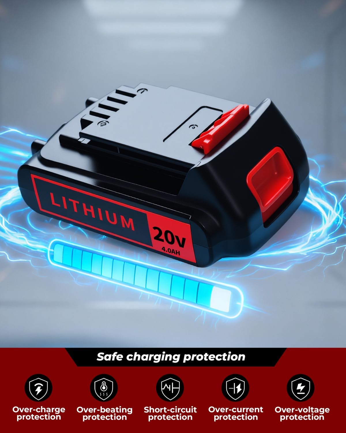 Black and Decker 20V 4.0Ah Lithium-Ion Battery - High-Capacity Replacement, 2-Pack, Compatible with LBXR20 & More