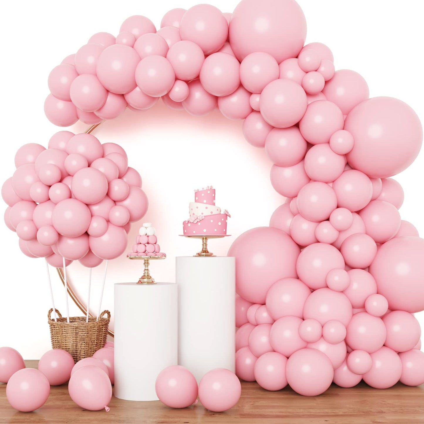 RUBFAC Pink Balloons 129pcs Light Pastel Pink Balloon Different Sizes 18 12 10 5 Inch for Garland Arch Mother's Day Birthday Party Baby Shower Gender Reveal Wedding Anniversary Easter Decoration