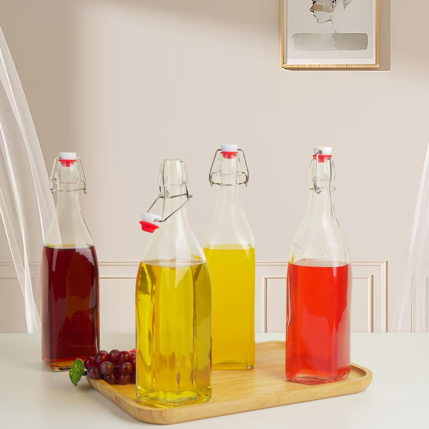 Wagrvuy 33.75 Oz Swing Top Glass Bottles - 2 Pack Flip Top Bottles with Airtight Stopper Lid for Home Brewing 2nd Fermentation Kombucha Limoncello Mead Soda Beer Juice Water Wine Tea Beverages Oil