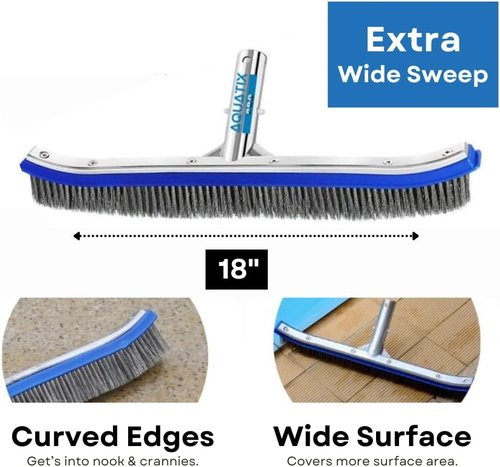 Aquatix Pro Pool Brush Head - 18" Heavy Duty Stainless Steel Bristles for Effective Wall & Floor Cleaning
