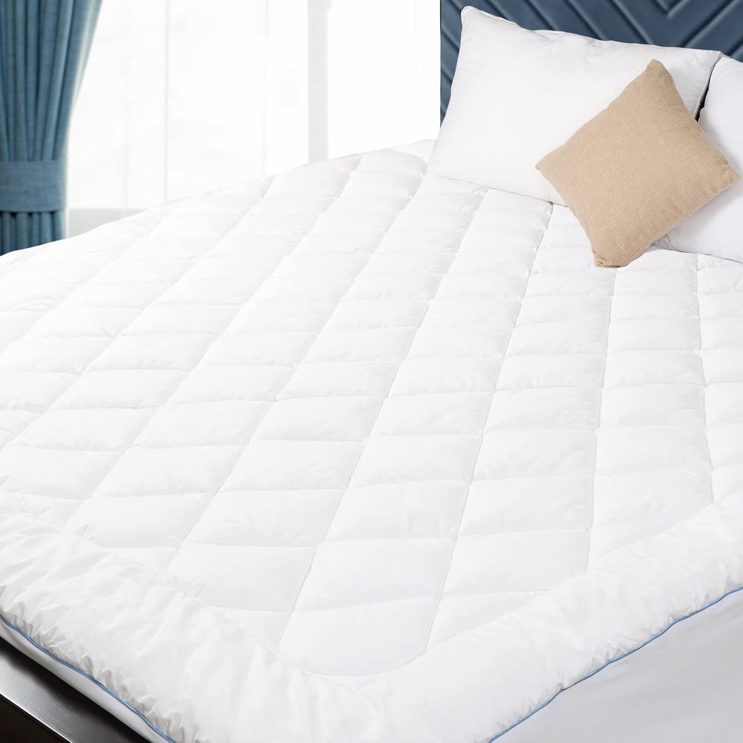 Skiennix Queen Mattress Pad - Quilted Cotton Cover with 18-22" Deep Pockets | Noiseless & Breathable