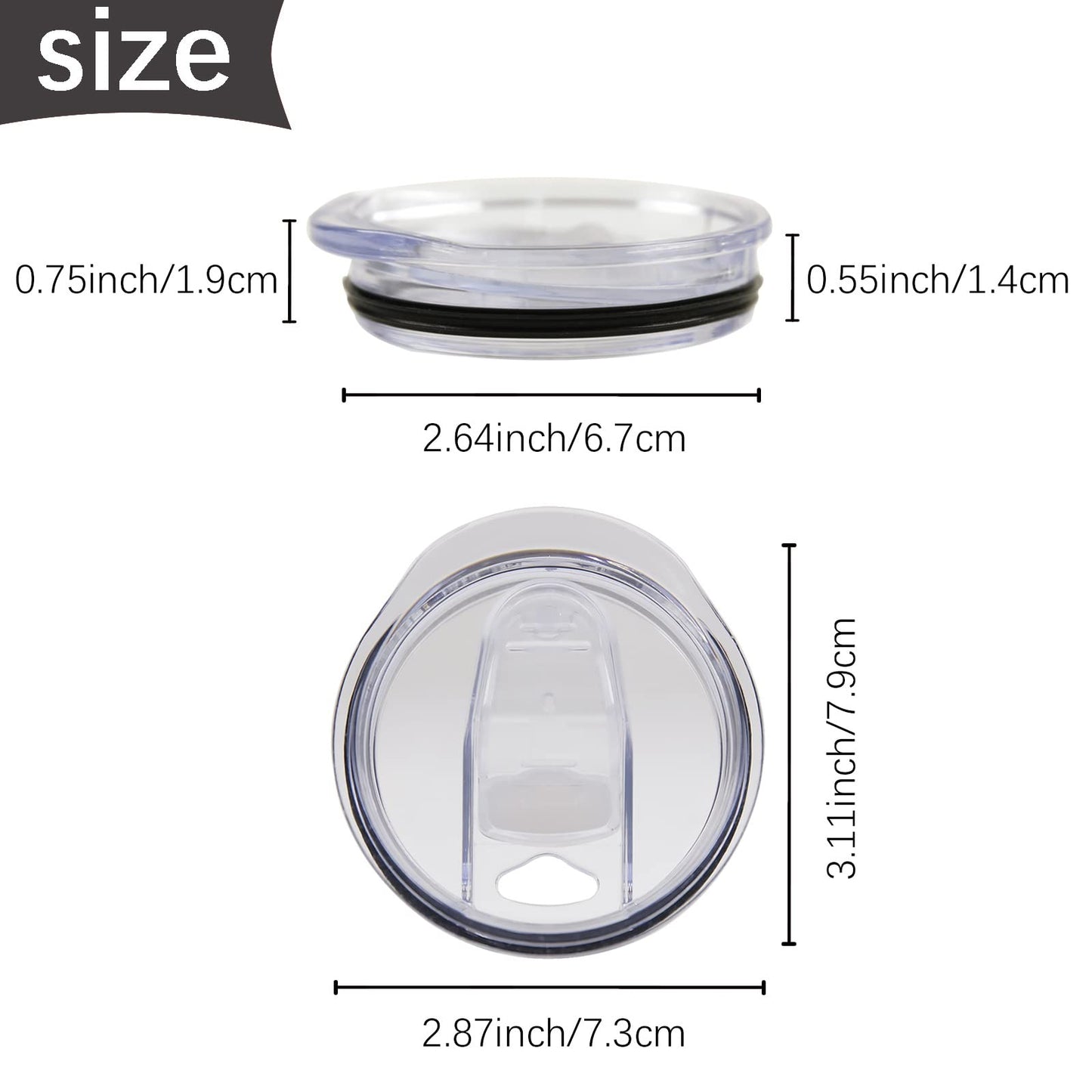 6 Pack 20 oz Skinny Tumbler Replacement Lids Plastic Splash Covers tops for 20 oz coffee cup lids Clear Cup Covers for 2.64 Inch Mouth Tumbler Cooler