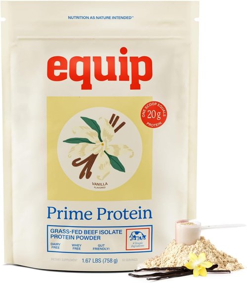 Equip Foods Prime Protein Powder - Clean Grass Fed Beef Protein Isolate | Paleo & Keto Friendly | 30 Servings, Vanilla
