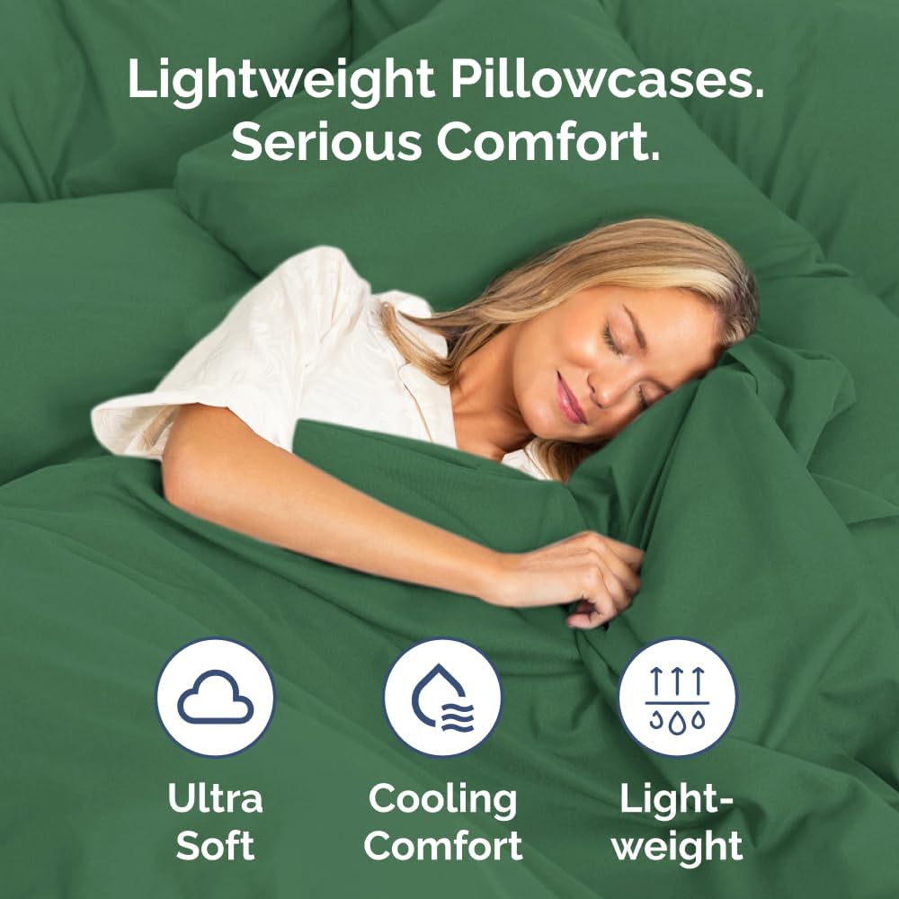 King Standard Pillow Cases - Soft Hotel Quality Covers | Comfy Machine Washable 4-Piece Set - Emerald Green