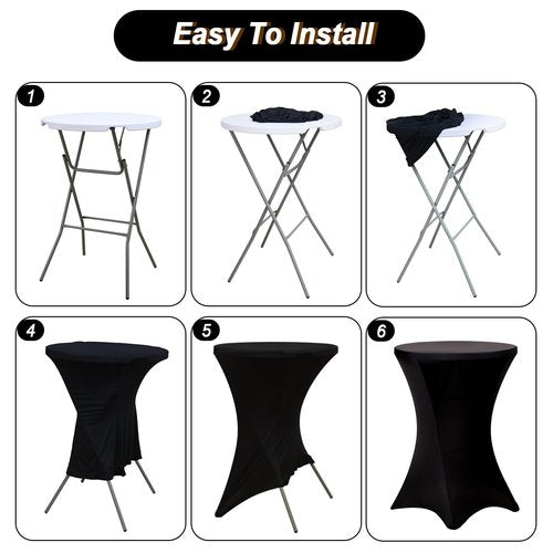 Fixwal 4 Pack Spandex Cocktail Table Covers, 32x43 Inch Black Fitted Stretch Highboy Round Cover Table Cloth for Party, Bar, Pub, Wedding, Banquet
