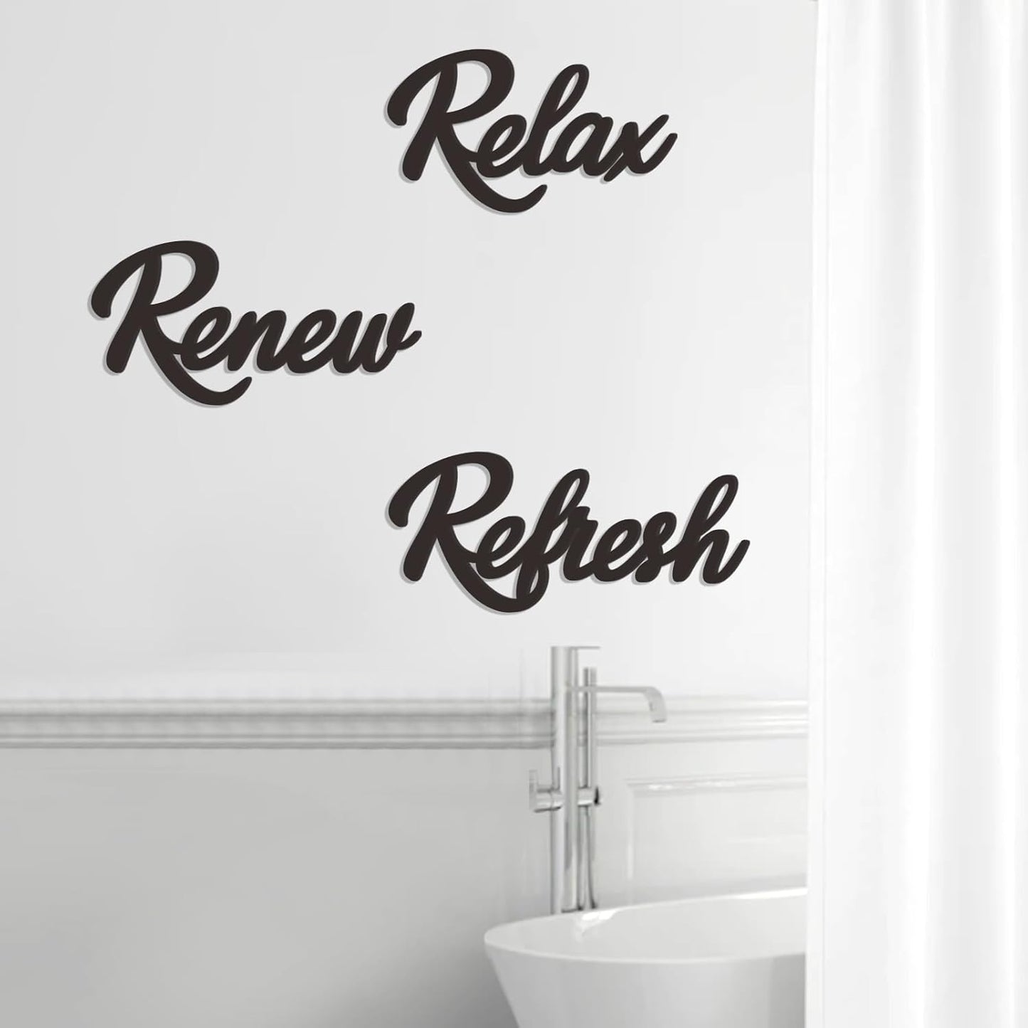 Skiennix Wooden Bathroom Sign Set - Relax, Renew, Refresh | Large Black Decor (3 Pieces)