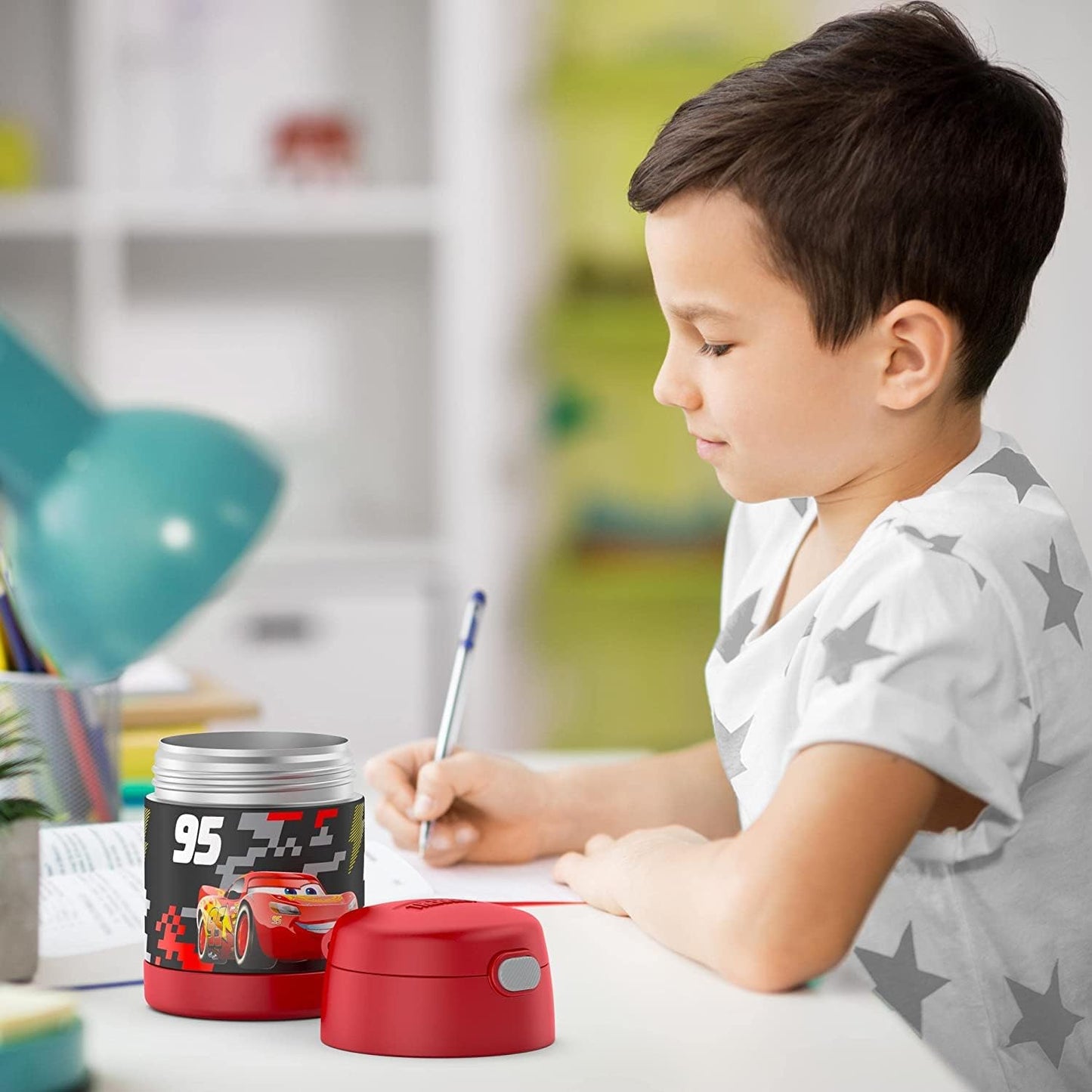 THERMOS FUNTAINER Insulated Food Jar - 10 Ounce Kid-Friendly Design with Foldable Spoon | Cars Theme