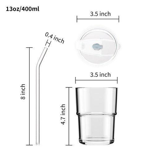 BLUEPOLAR 13oz/400ml Tumbler Water Glass, Cups with Straw and Lid Sealed Carry on for Coffee, Iced Tea, Thick Wall Insulated Glass Cup (white,2pack)