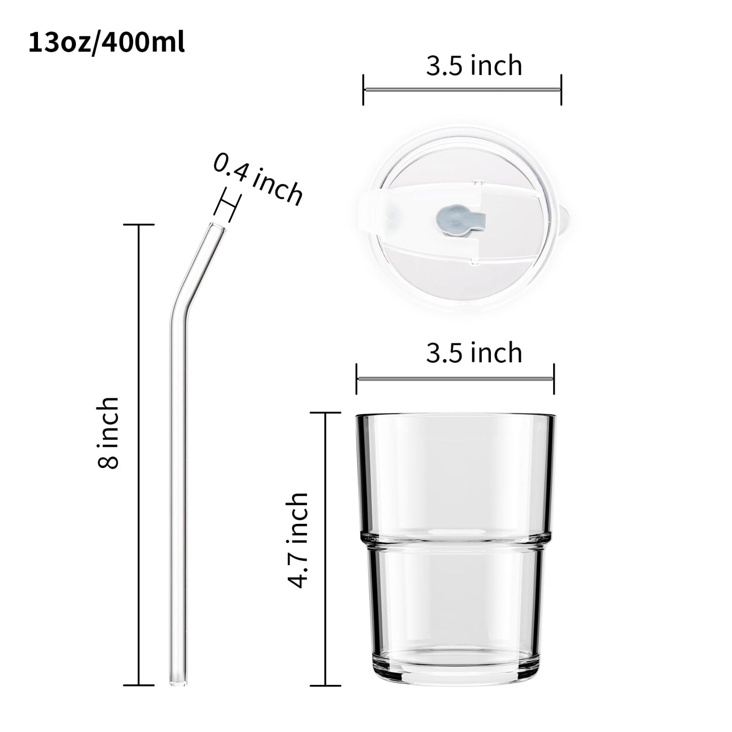 BLUEPOLAR 13 oz Tumbler Water Glass, Water Bottle with Straw and Dustproof Lid, Coffee Ice Cup Double Wall Insulated Glass Cup (White-4pack)