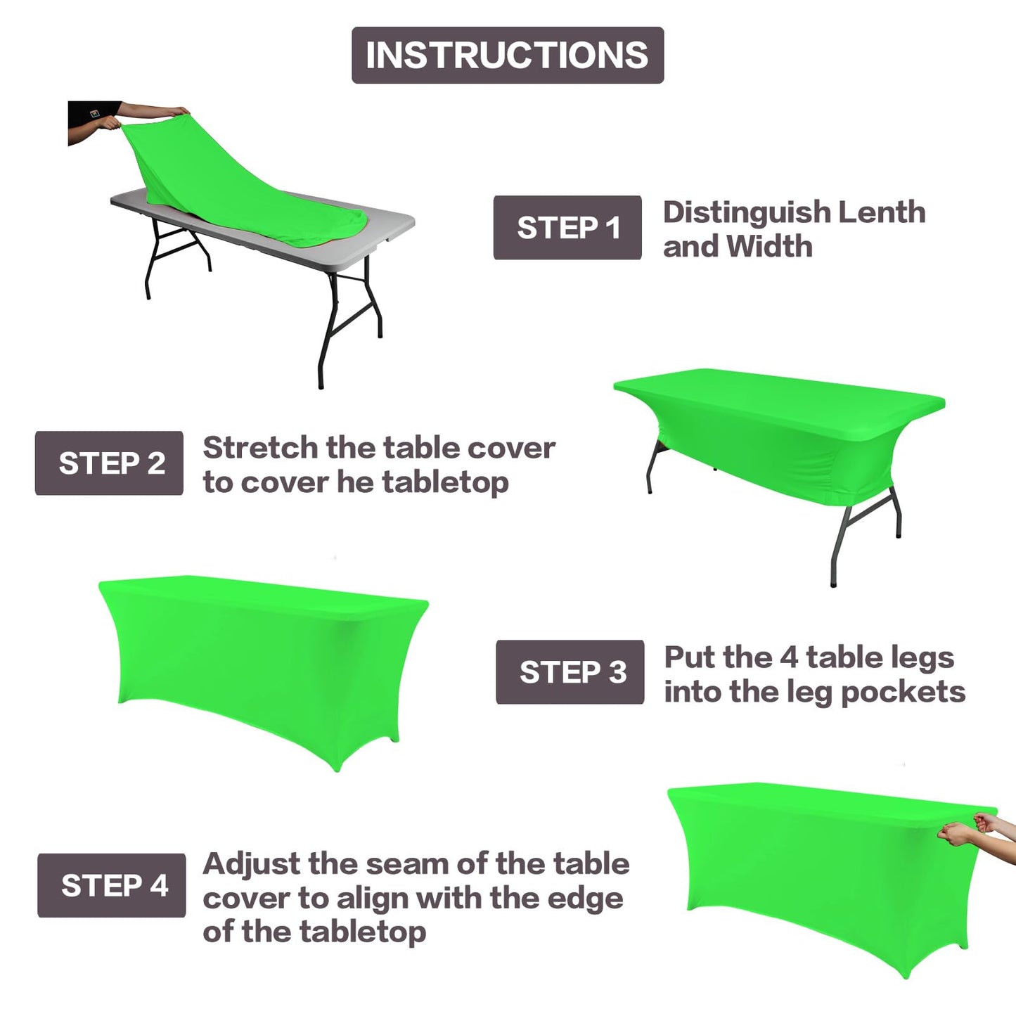IVAPUPU 2 Pack 6FT Table Cloth for Rectangular Fitted Events Stretch Green Washable Table Cover Spandex Tablecloth Protector for Party, Wedding, Cocktail, Banquet, Festival