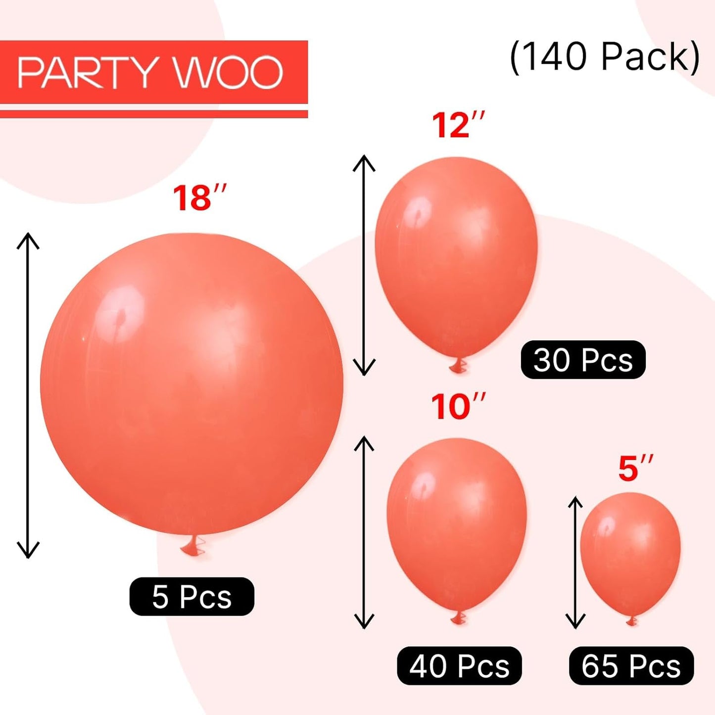 PartyWoo Coral Balloons - 140-Piece Latex Balloon Arch Kit for Weddings & Baby Showers | Various Sizes