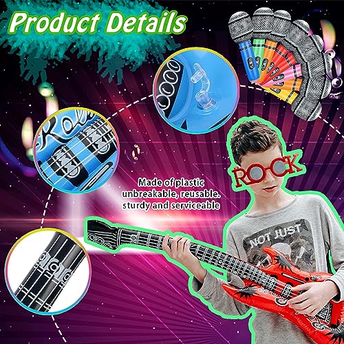 Rock Star Sunglasses & Inflatable Guitar Microphone Party Set - 8 Pack