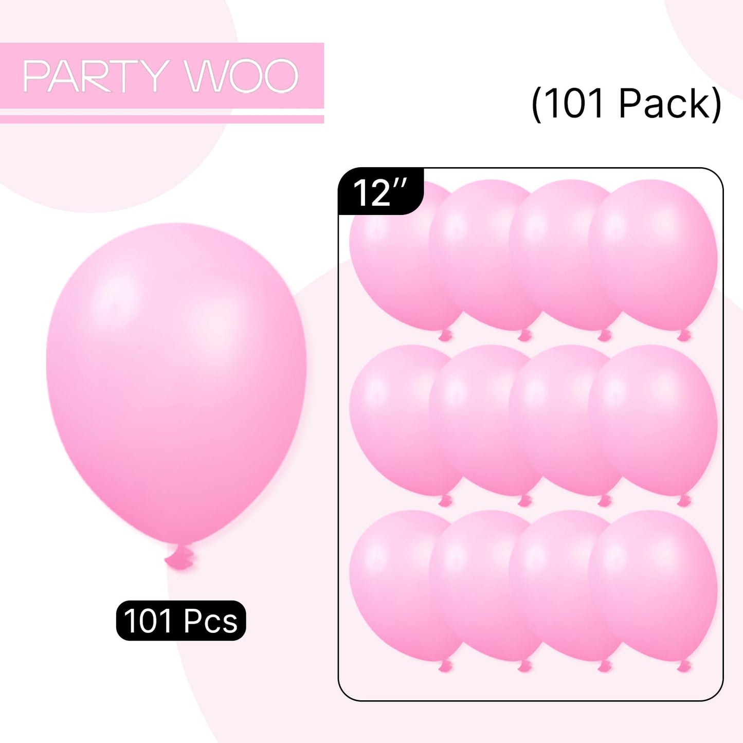 PartyWoo Pink Balloons 101pcs 12 Inch Matte Pink Balloon Arch Kit for Girl Baby Shower Gender Reveal Wedding Bachelorette Engagement Birthday Princess Butterfly Themed Party Decorations Pink-Y11