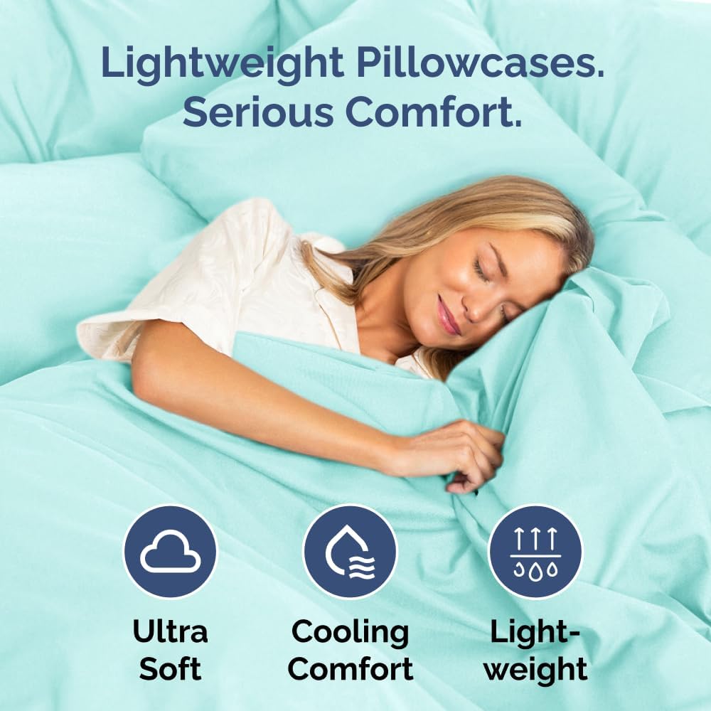 Skiennix Queen Pillow Cases Set of 2 - Ultra Soft Hotel Quality - Wrinkle Free & Fade Resistant - Spa Blue