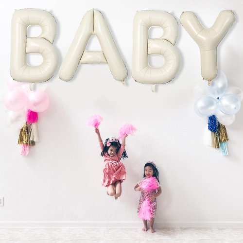 Big Letters Balloon U, 40 Inch Cream White Sand Helium Mylar Alphabet for Customizing Name, Self Inflating Beige Foil Custom Letter for Girls Birthday Party Baby Shower Decoration