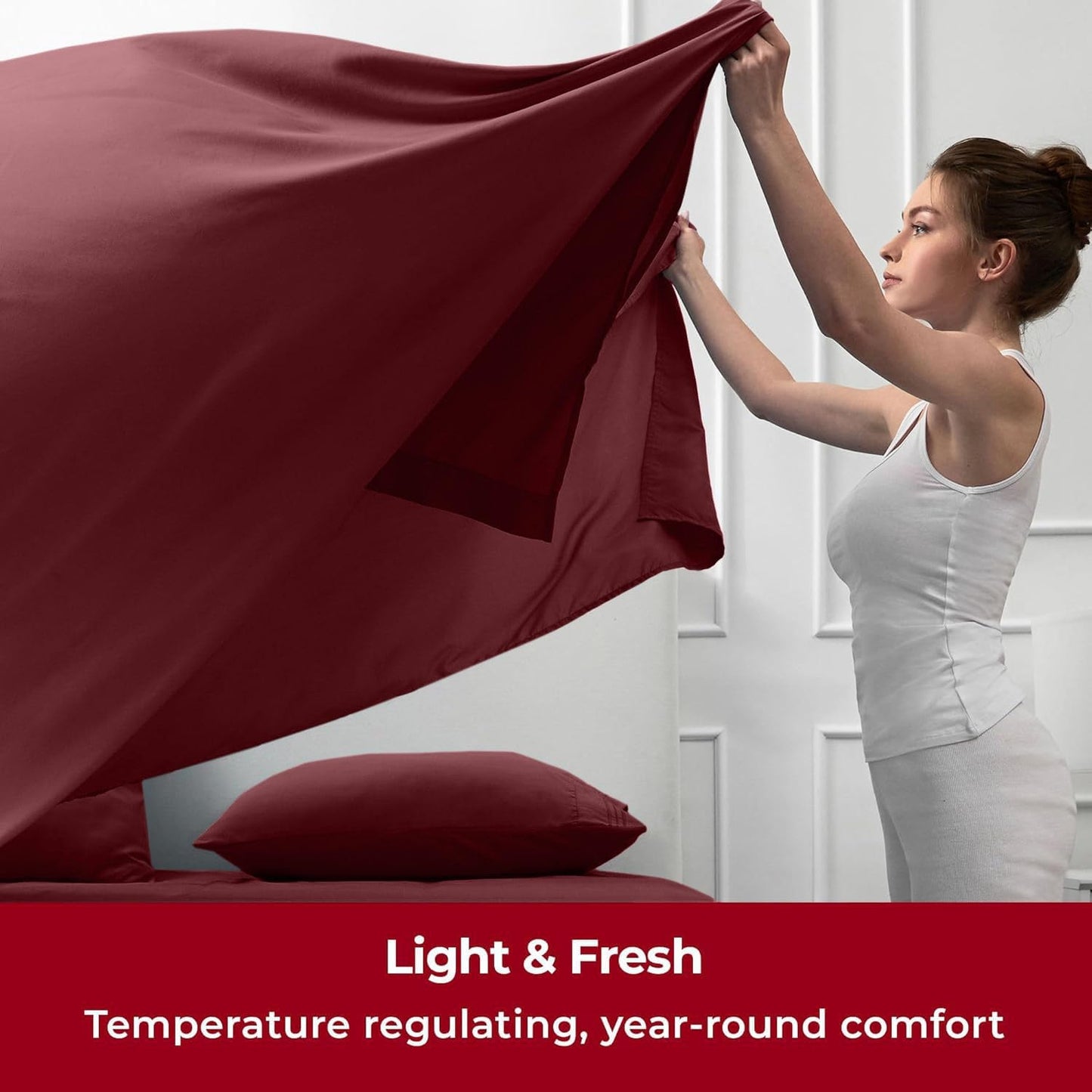Mellanni Twin Sheets Set - 3 PC Hotel Luxury Bedding | Extra Soft, Cooling, Wrinkle-Resistant (Burgundy)