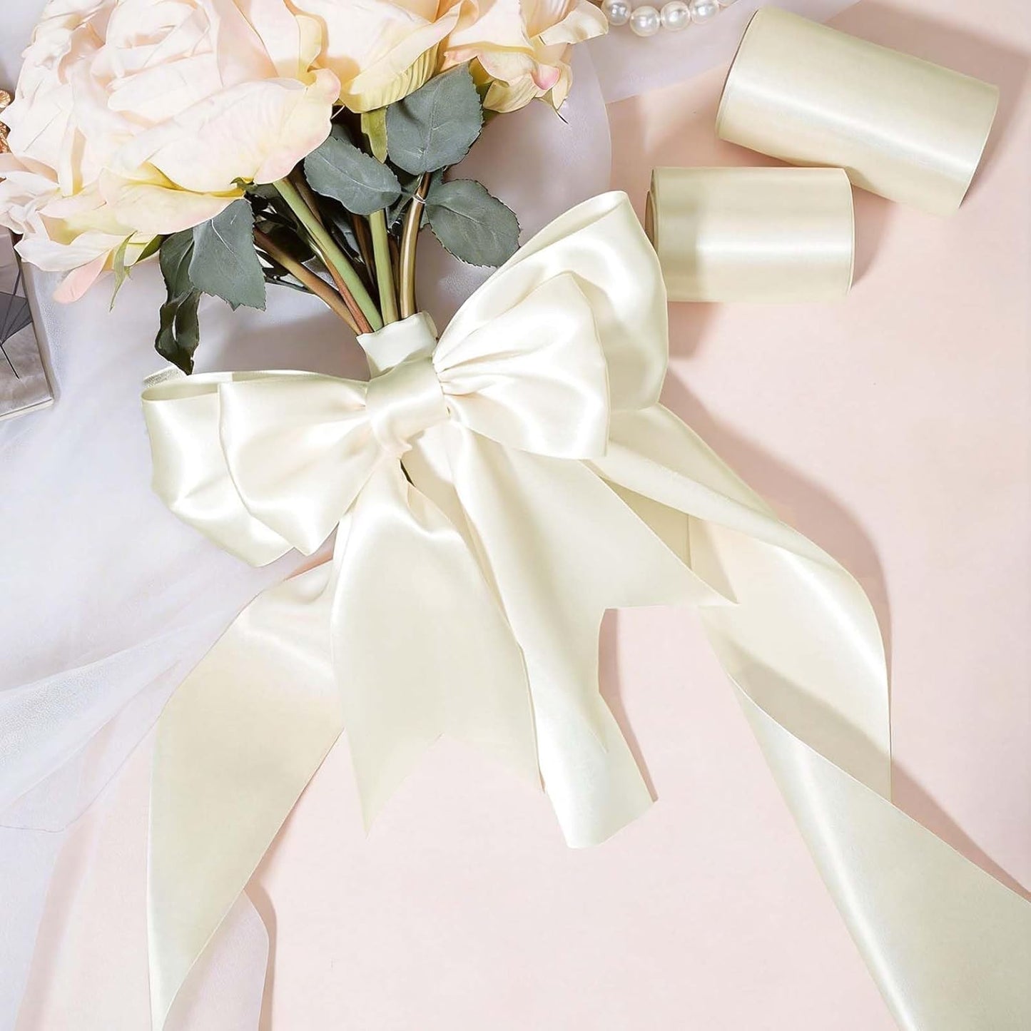 LaRibbons Ivory Satin Ribbon - 3 Inch x 10 Yards | Double-Faced for Bouquets, Gifts & Crafts