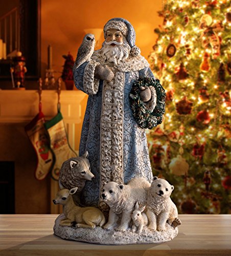 Roman Joseph's 16-Inch Blue Santa with Forest Animals Christmas Tabletop Decor