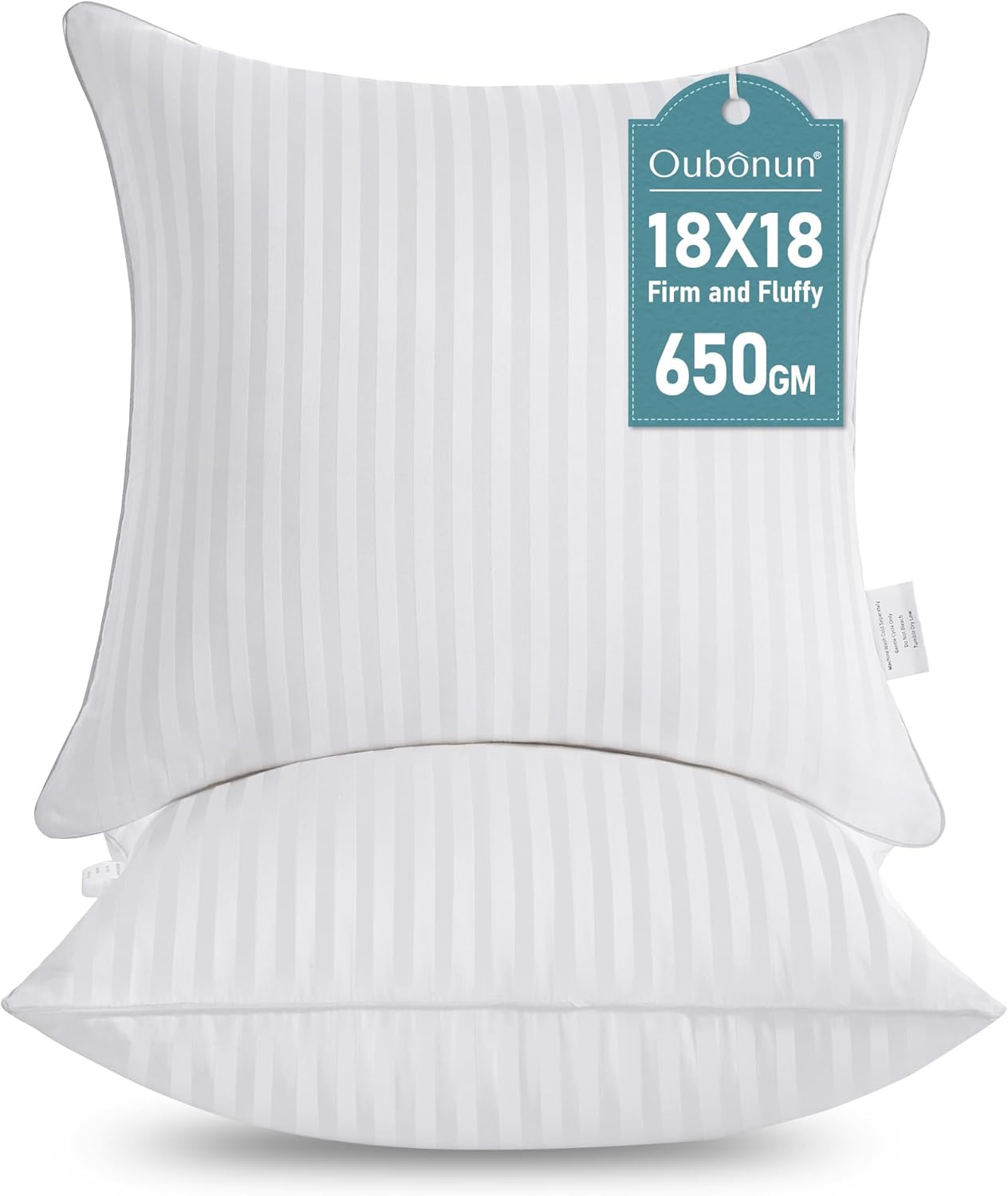Oubonun Throw Pillow Inserts - Firm & Fluffy Decorative Cushions | 18 x 18 Inches, White, Pack of 2