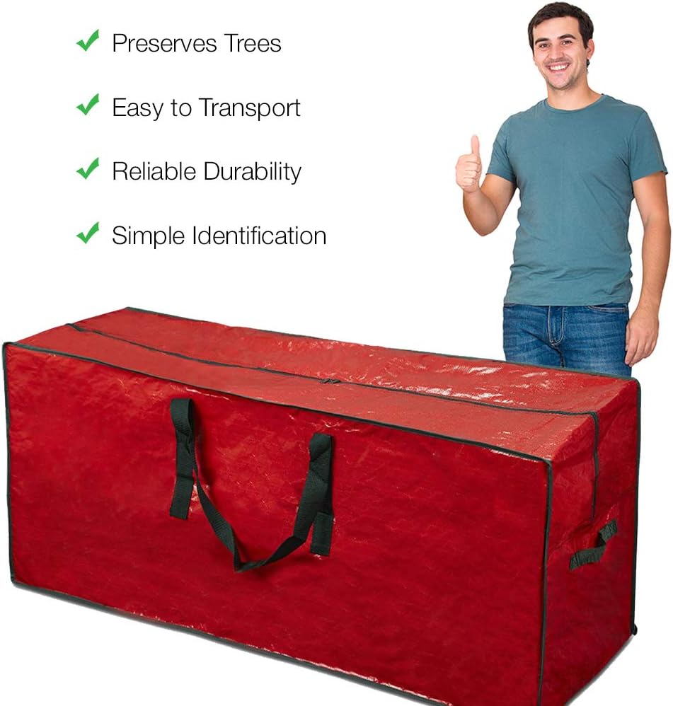 ProPik Christmas Tree Storage Bag - Fits Up to 7 ft Tall Disassembled Tree | 45" x 15" x 20" Red Holiday Storage Case with Handles and Zipper