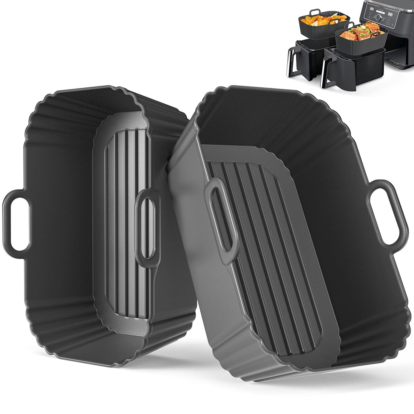Masgarlan Silicone Air Fryer Liners 2 Pack, Reusable Compatible for Ninja Foodi DZ201, DZ401, DZ550, DZ302, COSORI 9QT, Chefman, Instant, and 6-in-1 8-10QT Dual Baskets