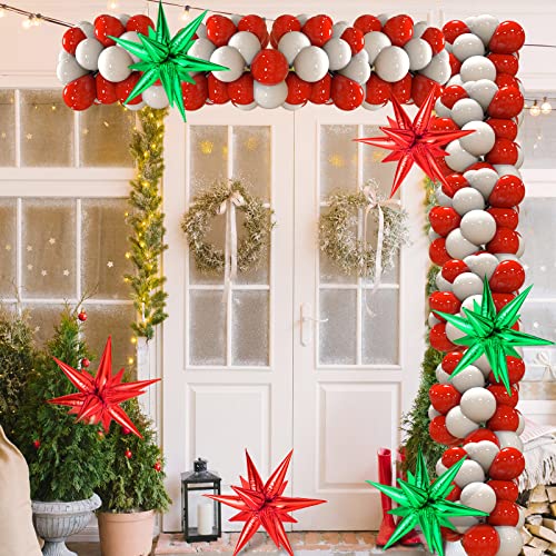 GCTWFYK 72Pcs Red Green 26in Star Foil Balloons - Explosion Cone Mylar Spike Balloons for Xmas Photo Props