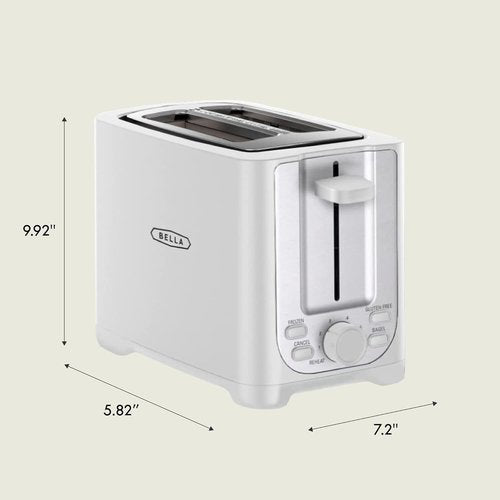 Bella 2 Slice Toaster - Extra Wide Slots, Auto Shut Off & Removable Crumb Tray | White Finish