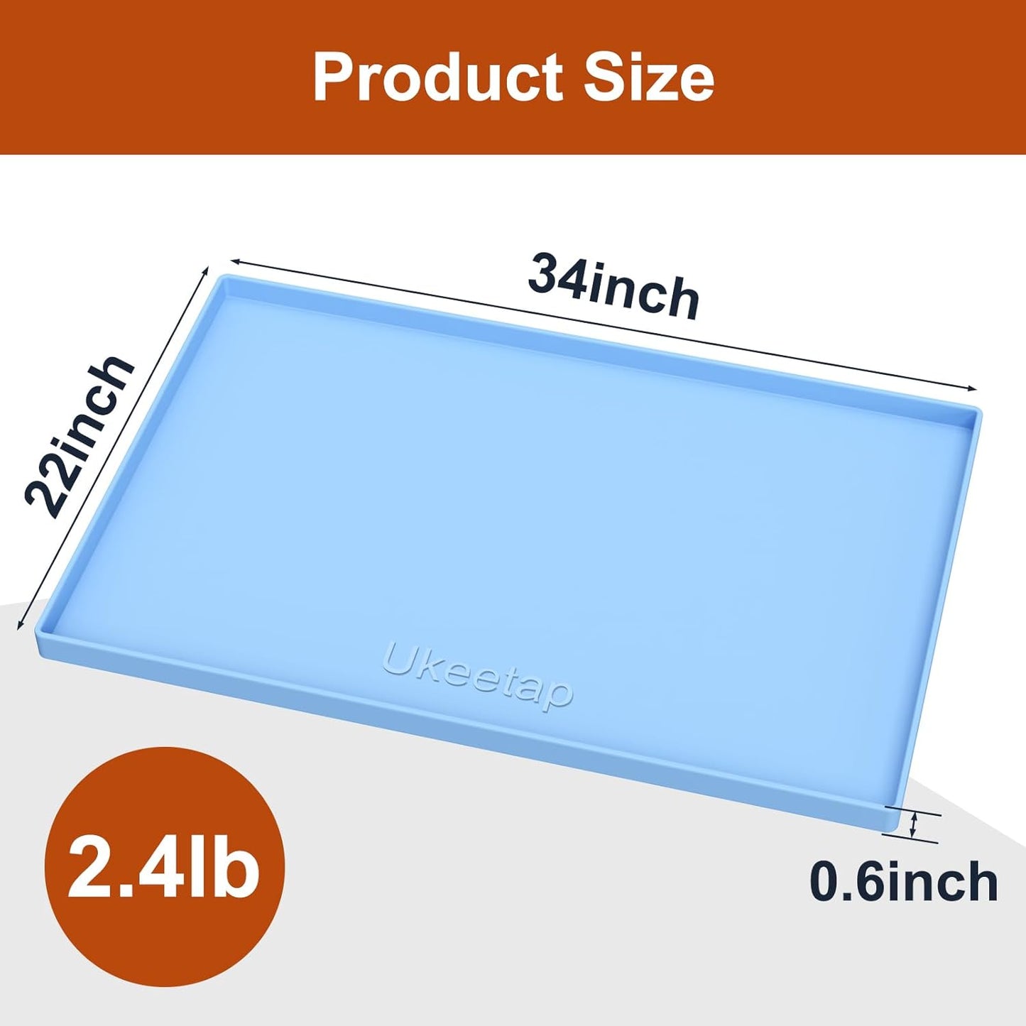 Ukeetap Extra Thick Waterproof Silicone Mat - Raised Edge Design, 34" x 22", Blue | Ideal Under Sink & Cabinet Liner