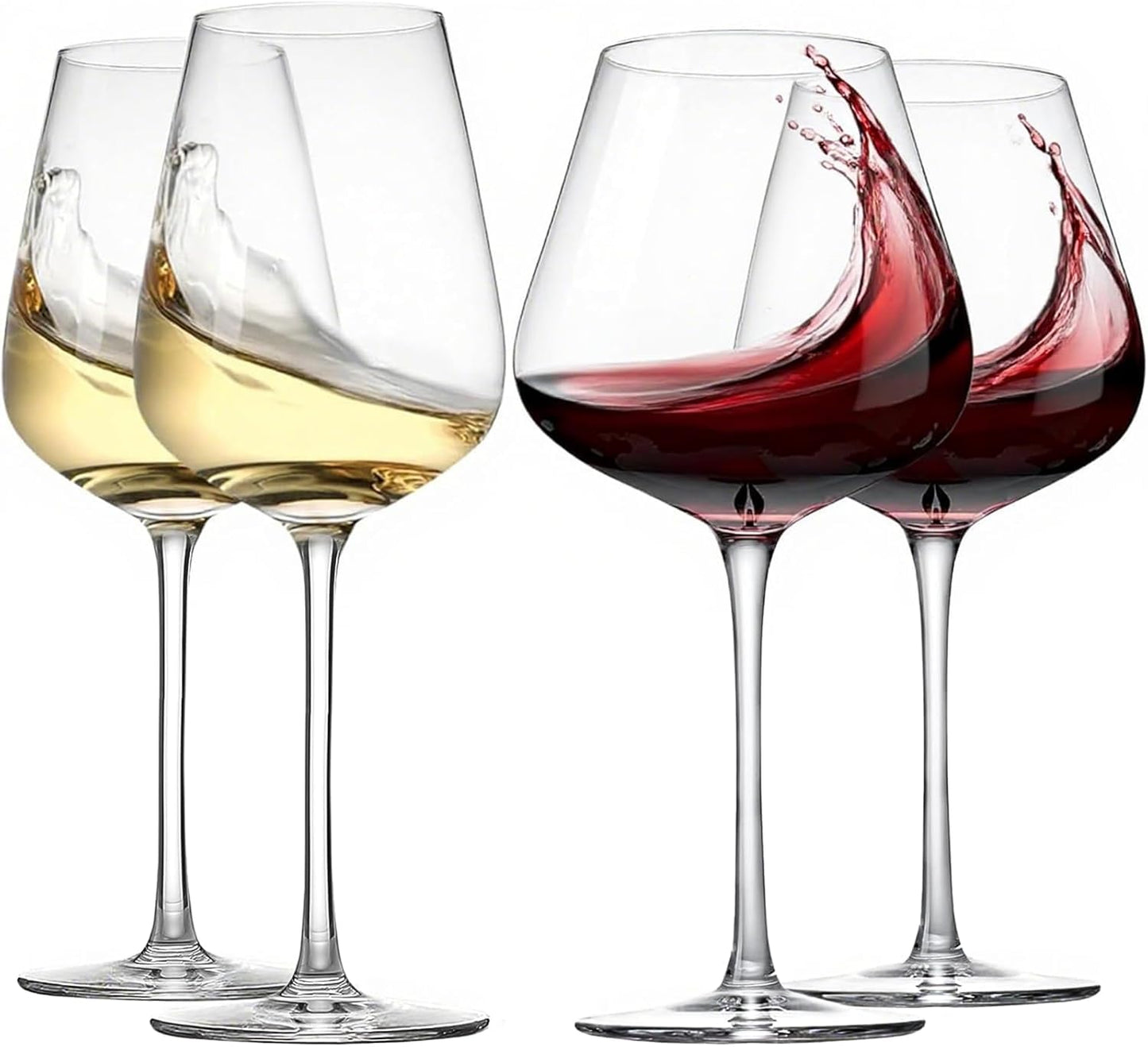 Physkoa Wine Glass Set of 4 – 2 Red (22oz) & 2 White (14oz) Hand-Blown Crystal Glasses, Perfect for Birthday, Wedding & Housewarming Valentines's Day Gifts