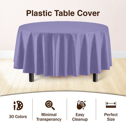Exquisite 12-Pack Premium Plastic Tablecloth 84in. Round Table Cover - Lavender