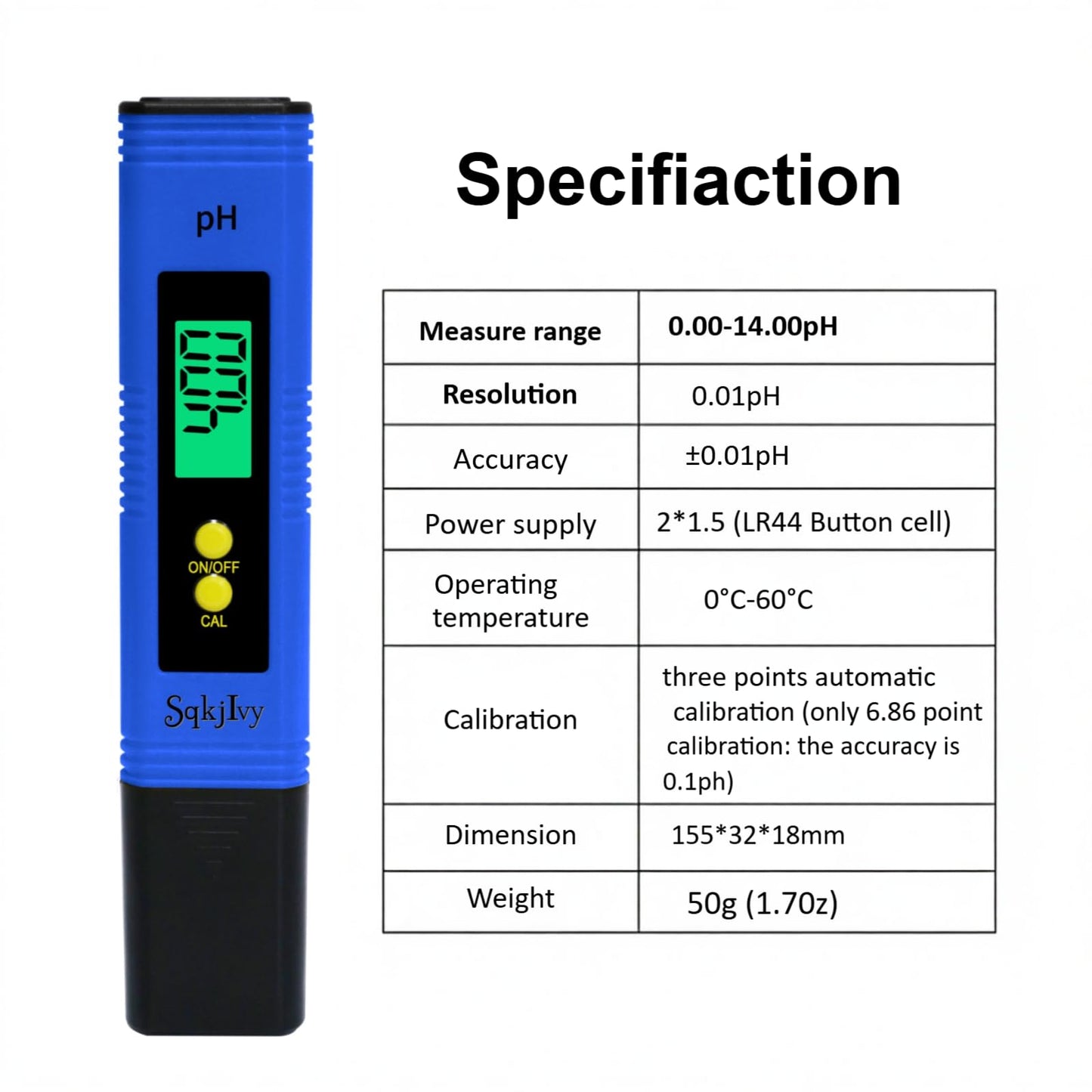 SqkjIvy pH Meter for Water, Hydroponics Digital Tester Pen 0.01 High Accuracy Pocket Size with 0-14 Measurement Range, ph up and Down for hydroponics Growing System/Plants/Canning/Soil (Blue)