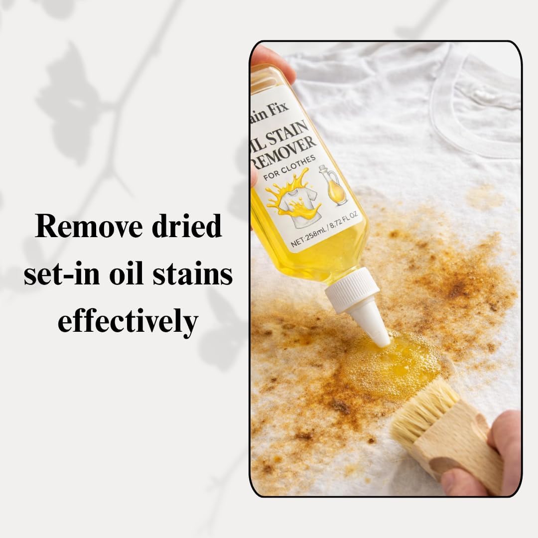 Oil Stain Remover by [Brand Name] - Effective Fabric Stain Solution for Cooking & Engine Grease | 8.72oz